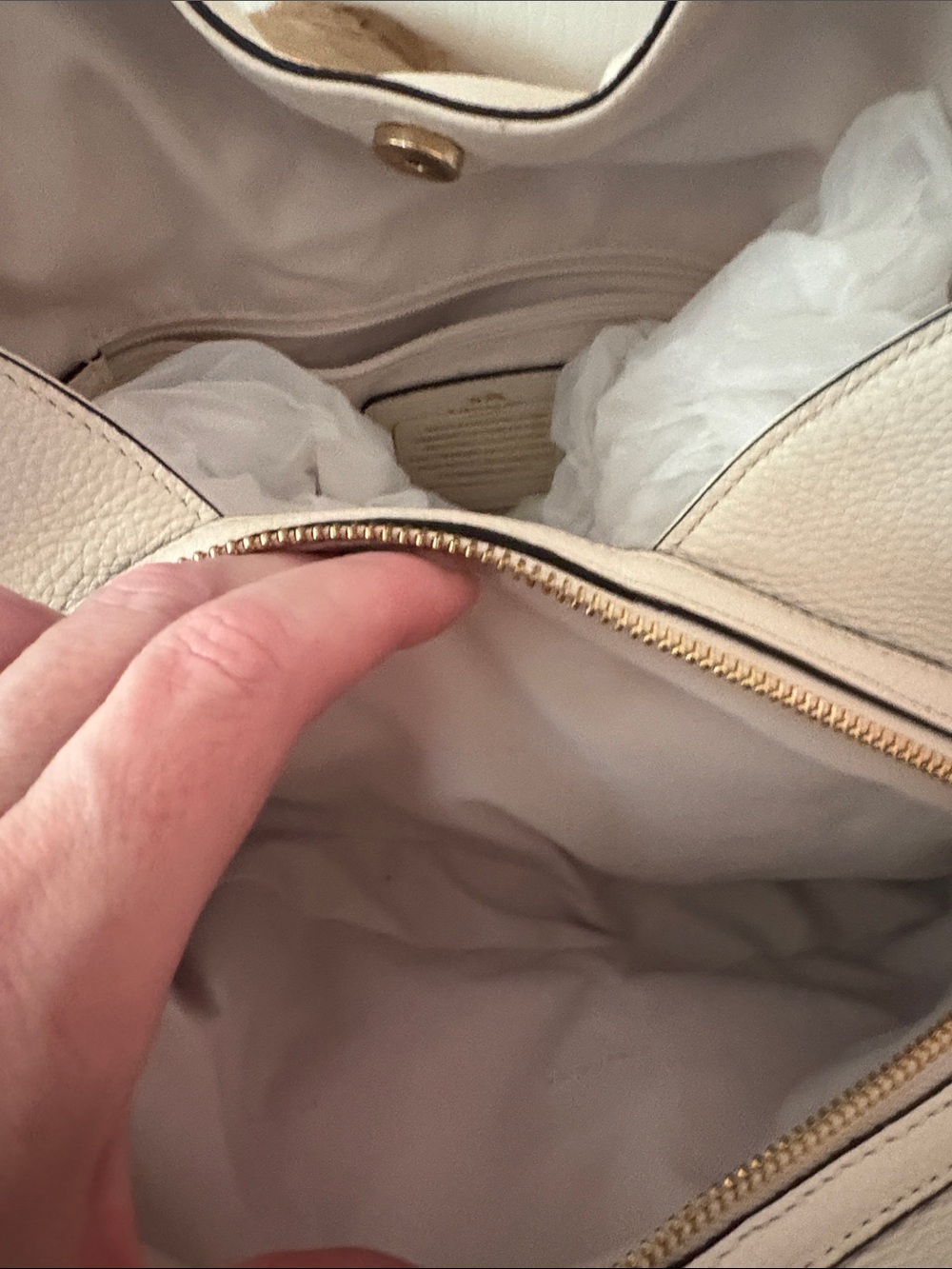 Coach White Pebbled Leather Hobo with Gold Floral Stud Accents - Picture 10 of 13